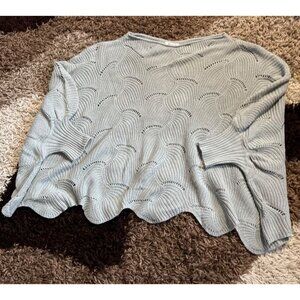 Miracle USA M/L Gray Knit Pullover Sweater Scalloped Hem Textured Wave Pattern